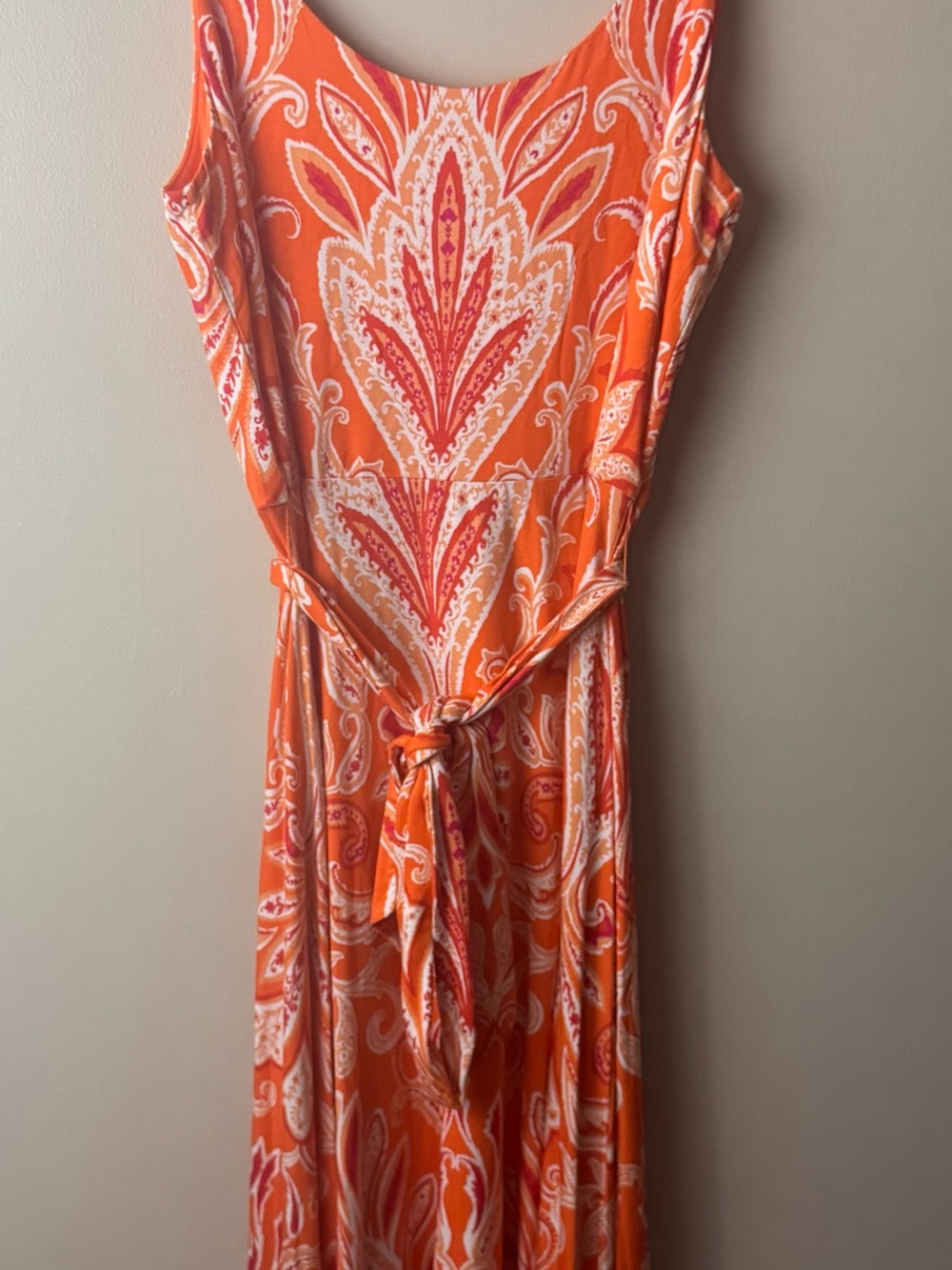 LOFT Orange Paisley Tie-Waist Maxi Dress with Pink & White Accents Petite Medium